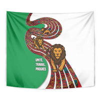 Burundi Lion Tribal Pattern Tapestry with National Motto Unité Travail Progrès