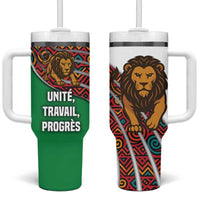 Burundi Lion Tribal Pattern Tumbler With Handle with National Motto Unité Travail Progrès