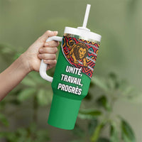 Burundi Lion Tribal Pattern Tumbler With Handle with National Motto Unité Travail Progrès