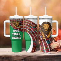 Burundi Lion Tribal Pattern Tumbler With Handle with National Motto Unité Travail Progrès