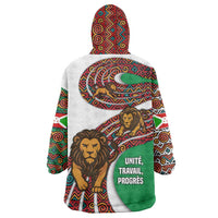 Burundi Lion Tribal Pattern Wearable Blanket Hoodie with National Motto Unité Travail Progrès