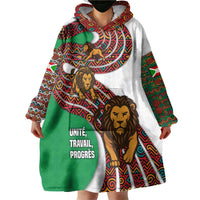 Burundi Lion Tribal Pattern Wearable Blanket Hoodie with National Motto Unité Travail Progrès