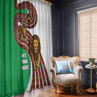 Burundi Lion Tribal Pattern Window Curtain with National Motto Unité Travail Progrès