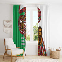 Burundi Lion Tribal Pattern Window Curtain with National Motto Unité Travail Progrès