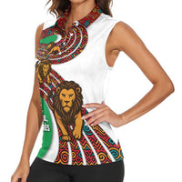Burundi Lion Tribal Pattern Women Sleeveless Polo Shirt with National Motto Unité Travail Progrès