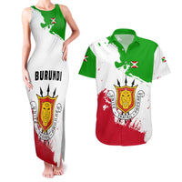 Burundi Flag Couples Matching Tank Maxi Dress and Hawaiian Shirt with National Emblem and Motto Unité Travail Progres