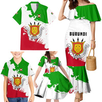 Burundi Flag Family Matching Mermaid Dress and Hawaiian Shirt with National Emblem and Motto Unité Travail Progres