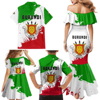 Burundi Flag Family Matching Mermaid Dress and Hawaiian Shirt with National Emblem and Motto Unité Travail Progres