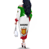 Burundi Flag Family Matching Off The Shoulder Long Sleeve Dress and Hawaiian Shirt with National Emblem and Motto Unité Travail Progres