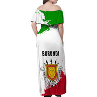 Burundi Flag Family Matching Off Shoulder Maxi Dress and Hawaiian Shirt with National Emblem and Motto Unité Travail Progres