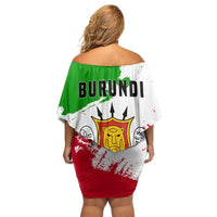 Burundi Flag Family Matching Off Shoulder Short Dress and Hawaiian Shirt with National Emblem and Motto Unité Travail Progres