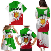 Burundi Flag Family Matching Puletasi and Hawaiian Shirt with National Emblem and Motto Unité Travail Progres