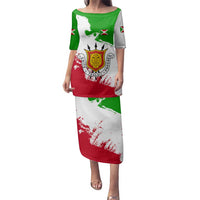 Burundi Flag Family Matching Puletasi and Hawaiian Shirt with National Emblem and Motto Unité Travail Progres