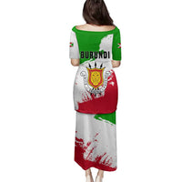 Burundi Flag Family Matching Puletasi and Hawaiian Shirt with National Emblem and Motto Unité Travail Progres