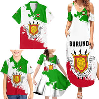 Burundi Flag Family Matching Summer Maxi Dress and Hawaiian Shirt with National Emblem and Motto Unité Travail Progres