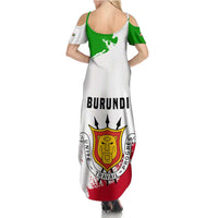 Burundi Flag Family Matching Summer Maxi Dress and Hawaiian Shirt with National Emblem and Motto Unité Travail Progres