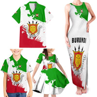 Burundi Flag Family Matching Tank Maxi Dress and Hawaiian Shirt with National Emblem and Motto Unité Travail Progres