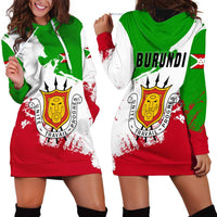 Burundi Flag Hoodie Dress with National Emblem and Motto Unité Travail Progres