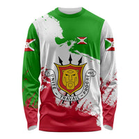 Burundi Flag Long Sleeve Shirt with National Emblem and Motto Unité Travail Progres