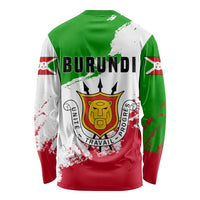 Burundi Flag Long Sleeve Shirt with National Emblem and Motto Unité Travail Progres