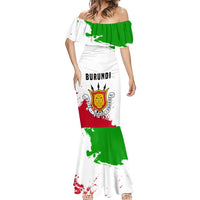 Burundi Flag Mermaid Dress with National Emblem and Motto Unité Travail Progres