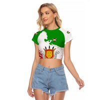 Burundi Flag Raglan Cropped T Shirt with National Emblem and Motto Unité Travail Progres