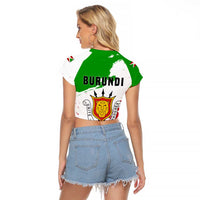Burundi Flag Raglan Cropped T Shirt with National Emblem and Motto Unité Travail Progres