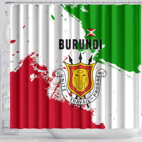Burundi Flag Shower Curtain with National Emblem and Motto Unité Travail Progres