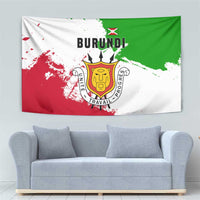 Burundi Flag Tapestry with National Emblem and Motto Unité Travail Progres