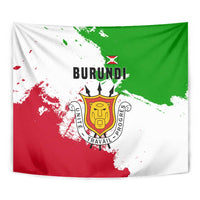 Burundi Flag Tapestry with National Emblem and Motto Unité Travail Progres