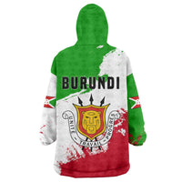 Burundi Flag Wearable Blanket Hoodie with National Emblem and Motto Unité Travail Progres