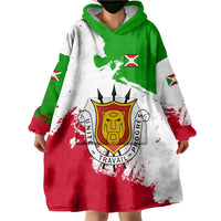 Burundi Flag Wearable Blanket Hoodie with National Emblem and Motto Unité Travail Progres