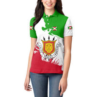 Burundi Flag Women Polo Shirt with National Emblem and Motto Unité Travail Progres