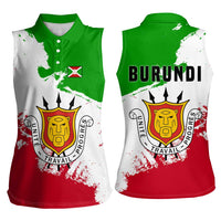 Burundi Flag Women Sleeveless Polo Shirt with National Emblem and Motto Unité Travail Progres