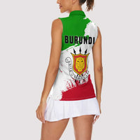 Burundi Flag Women Sleeveless Polo Shirt with National Emblem and Motto Unité Travail Progres