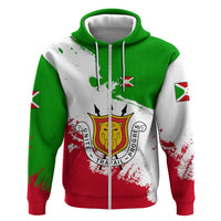 Burundi Flag Zip Hoodie with National Emblem and Motto Unité Travail Progres