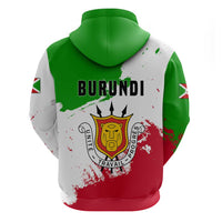 Burundi Flag Zip Hoodie with National Emblem and Motto Unité Travail Progres