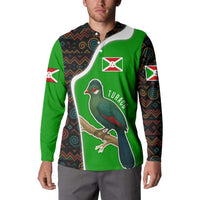 Burundi Turaco Button Sweatshirt with National Bird and Flag Pattern