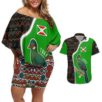 Burundi Turaco Couples Matching Off Shoulder Short Dress and Hawaiian Shirt with National Bird and Flag Pattern