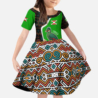 Burundi Turaco Family Matching Off The Shoulder Long Sleeve Dress and Hawaiian Shirt with National Bird and Flag Pattern