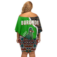 Burundi Turaco Family Matching Off Shoulder Short Dress and Hawaiian Shirt with National Bird and Flag Pattern