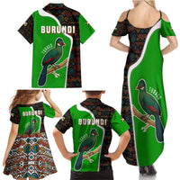 Burundi Turaco Family Matching Summer Maxi Dress and Hawaiian Shirt with National Bird and Flag Pattern