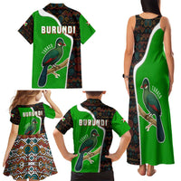 Burundi Turaco Family Matching Tank Maxi Dress and Hawaiian Shirt with National Bird and Flag Pattern