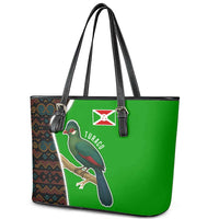 Burundi Turaco Leather Tote Bag with National Bird and Flag Pattern