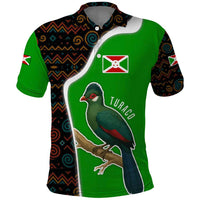 Burundi Turaco Polo Shirt with National Bird and Flag Pattern