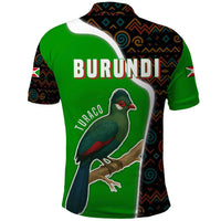 Burundi Turaco Polo Shirt with National Bird and Flag Pattern