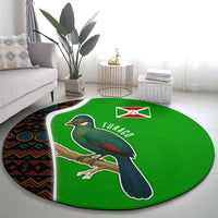 Burundi Turaco Round Carpet with National Bird and Flag Pattern