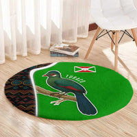 Burundi Turaco Round Carpet with National Bird and Flag Pattern