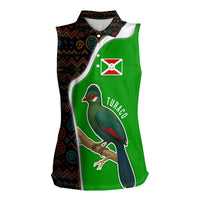 Burundi Turaco Women Sleeveless Polo Shirt with National Bird and Flag Pattern