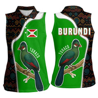 Burundi Turaco Women Sleeveless Polo Shirt with National Bird and Flag Pattern